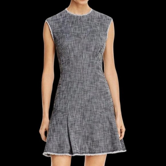 NWOT Rebecca Taylor Sleeveless Slub Suiting Gray Drop Waist Dress Size 4 - Picture 2 of 10